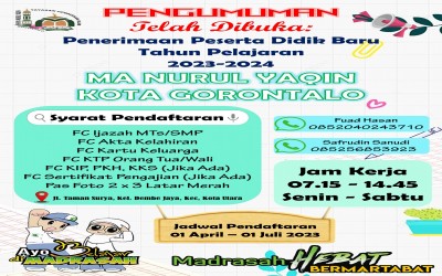 Jadwal dan Syarat PPDB MA Nurul Yaqin Kota Gorontalo T.P 2023-2024